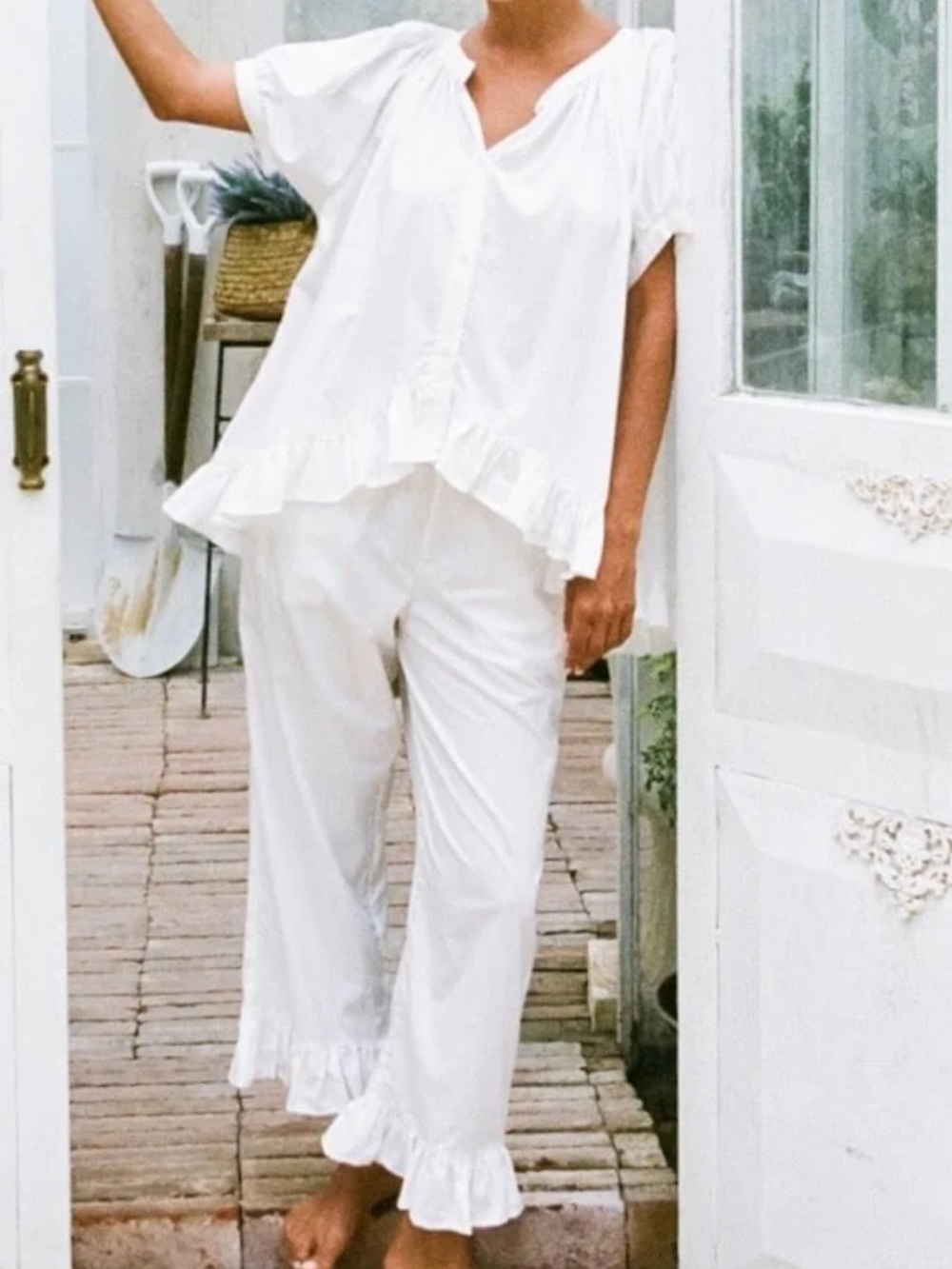 PIYAMA SOPHIE SLEEP SET PANTS COTTON MODAL OFF WHITE - XS